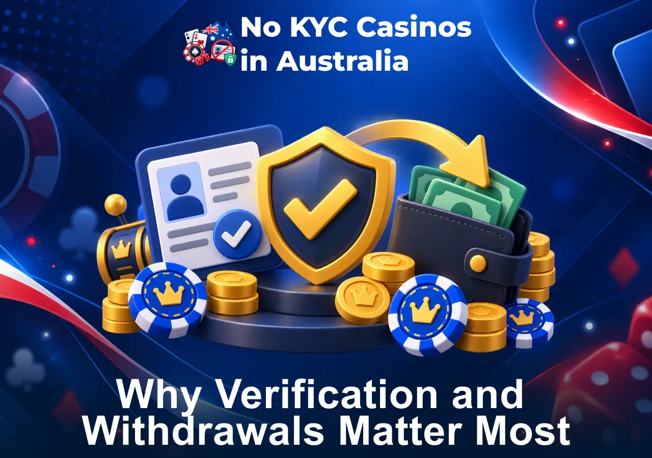 Casino verification and withdrawals represented by security checks, wallet and player identification.